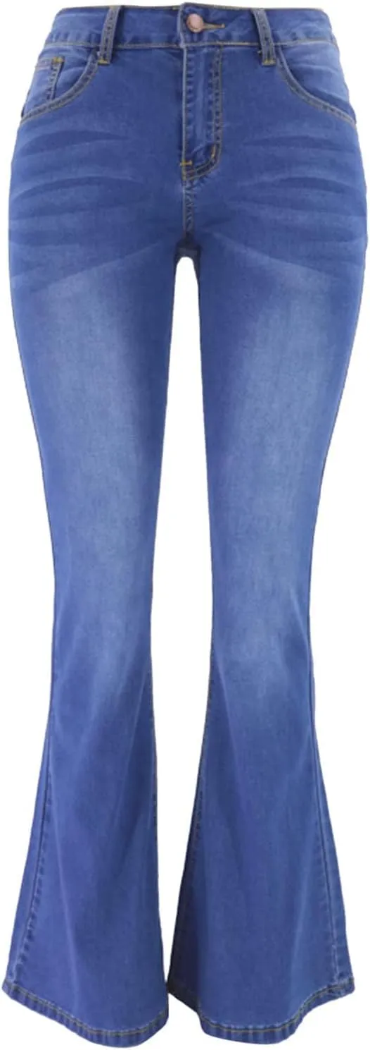Women's High Waisted Curvy Bootcut Jeans Flare Wide Leg Stretch Trendy Denin Jeans