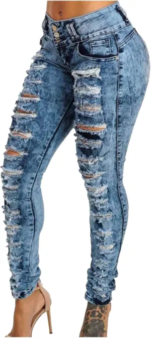 Women's High Waisted Jeans, Cut Out Skinny Denim Pants for Women Distressed Stretch Jeans Ripped Butt Lift Jeans