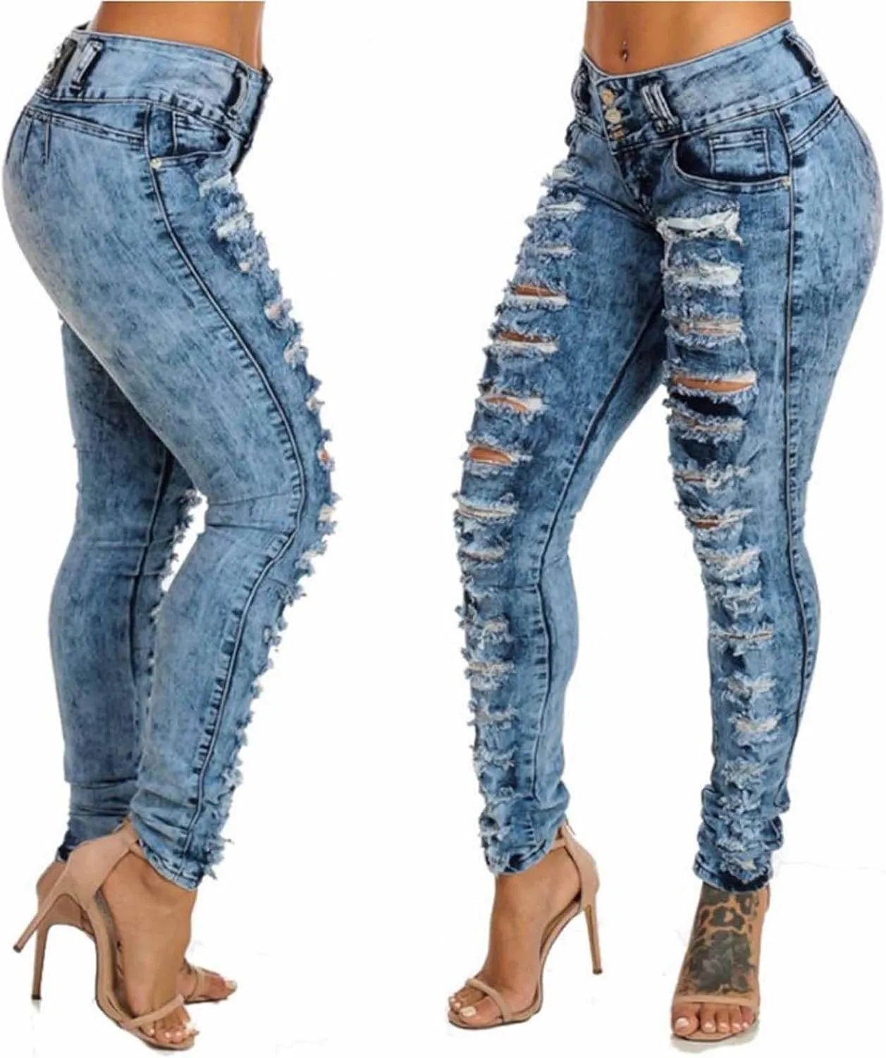 Women's High Waisted Jeans, Cut Out Skinny Denim Pants for Women Distressed Stretch Jeans Ripped Butt Lift Jeans