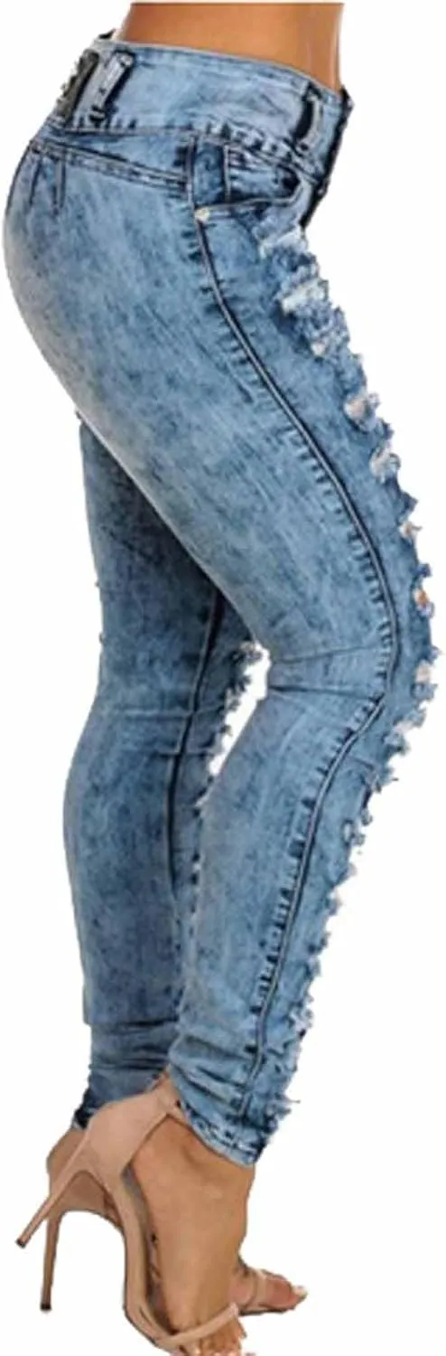 Women's High Waisted Jeans, Cut Out Skinny Denim Pants for Women Distressed Stretch Jeans Ripped Butt Lift Jeans