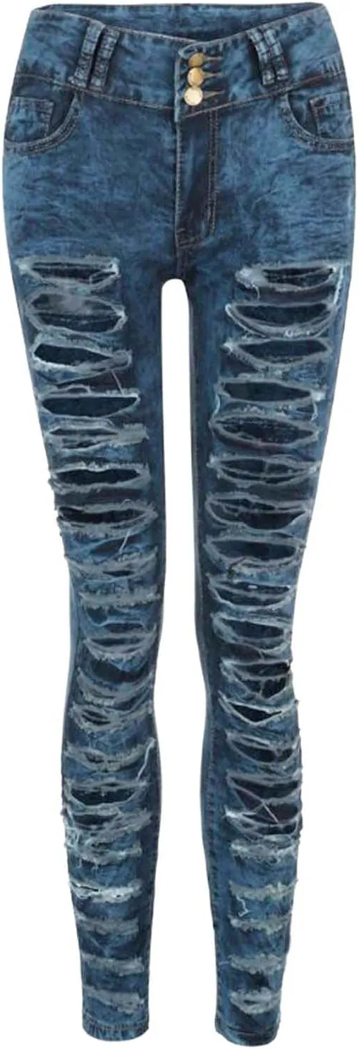Women's High Waisted Jeans, Cut Out Skinny Denim Pants for Women Distressed Stretch Jeans Ripped Butt Lift Jeans