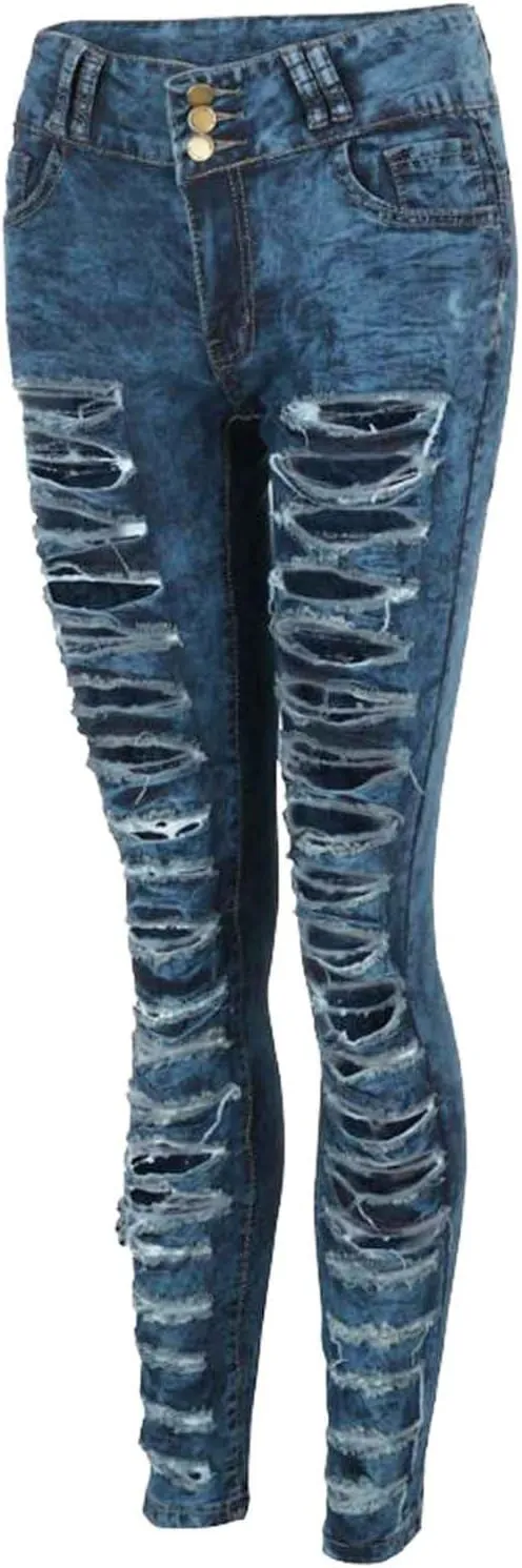 Women's High Waisted Jeans, Cut Out Skinny Denim Pants for Women Distressed Stretch Jeans Ripped Butt Lift Jeans