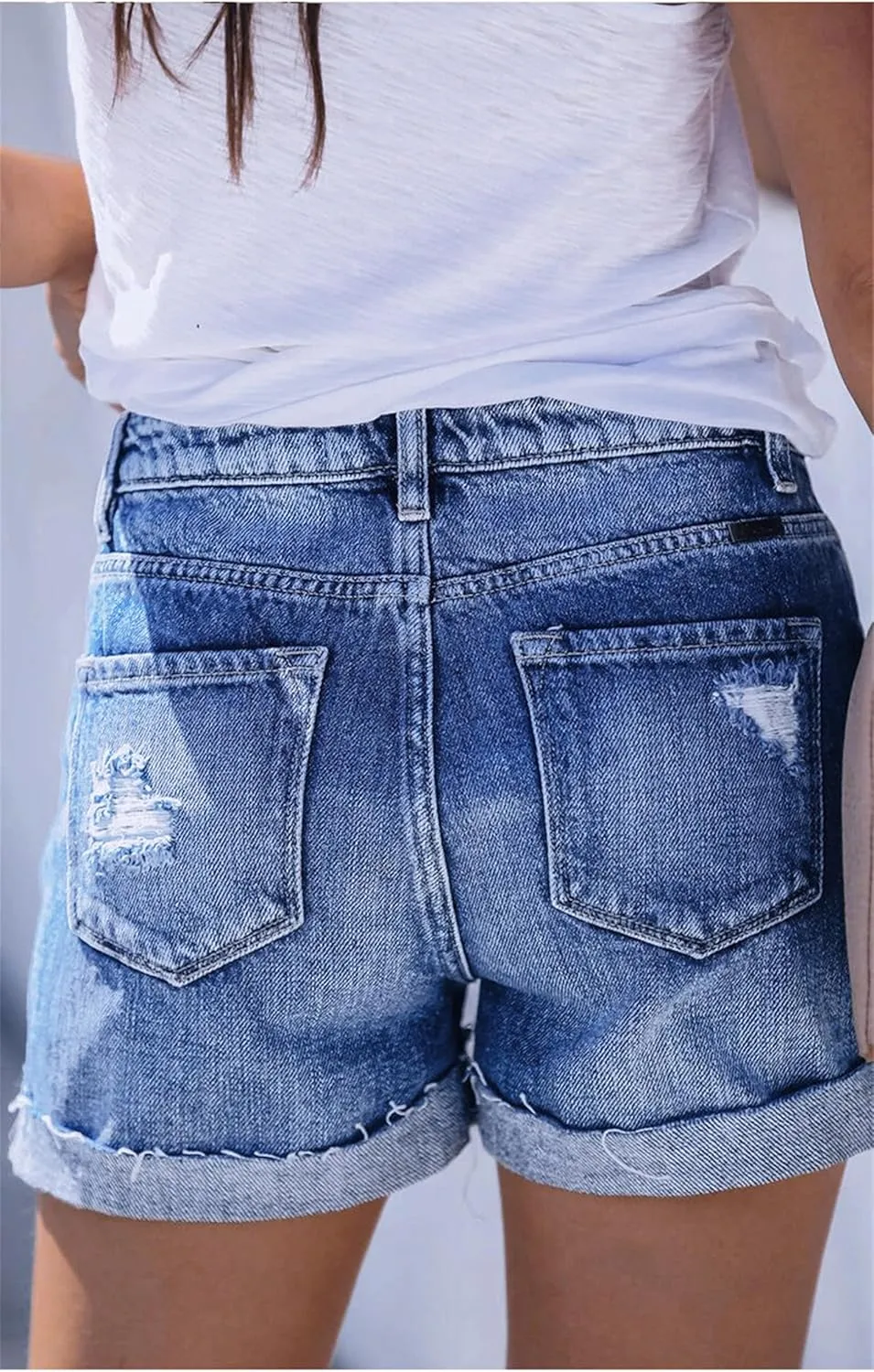 Women's Jean Shorts Button Fly Stretchy High Waisted Rolled Hem Summer Denim Shorts with Pockets Summer Casual Shorts