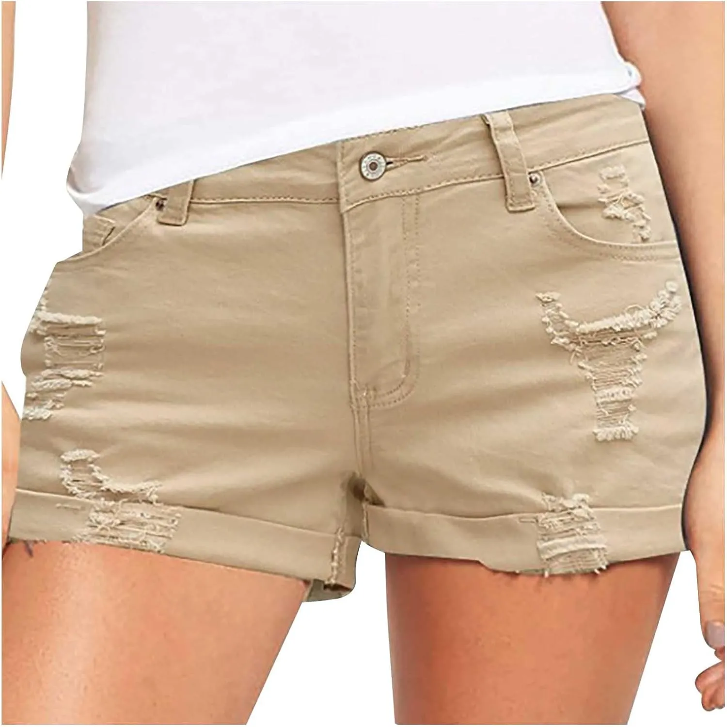 Womens Jean Shorts Denim Shorts Cargo Jeans Summer Casual and Comfy Khaki Jean Shorts Trendy Stretchy Jean Shorts