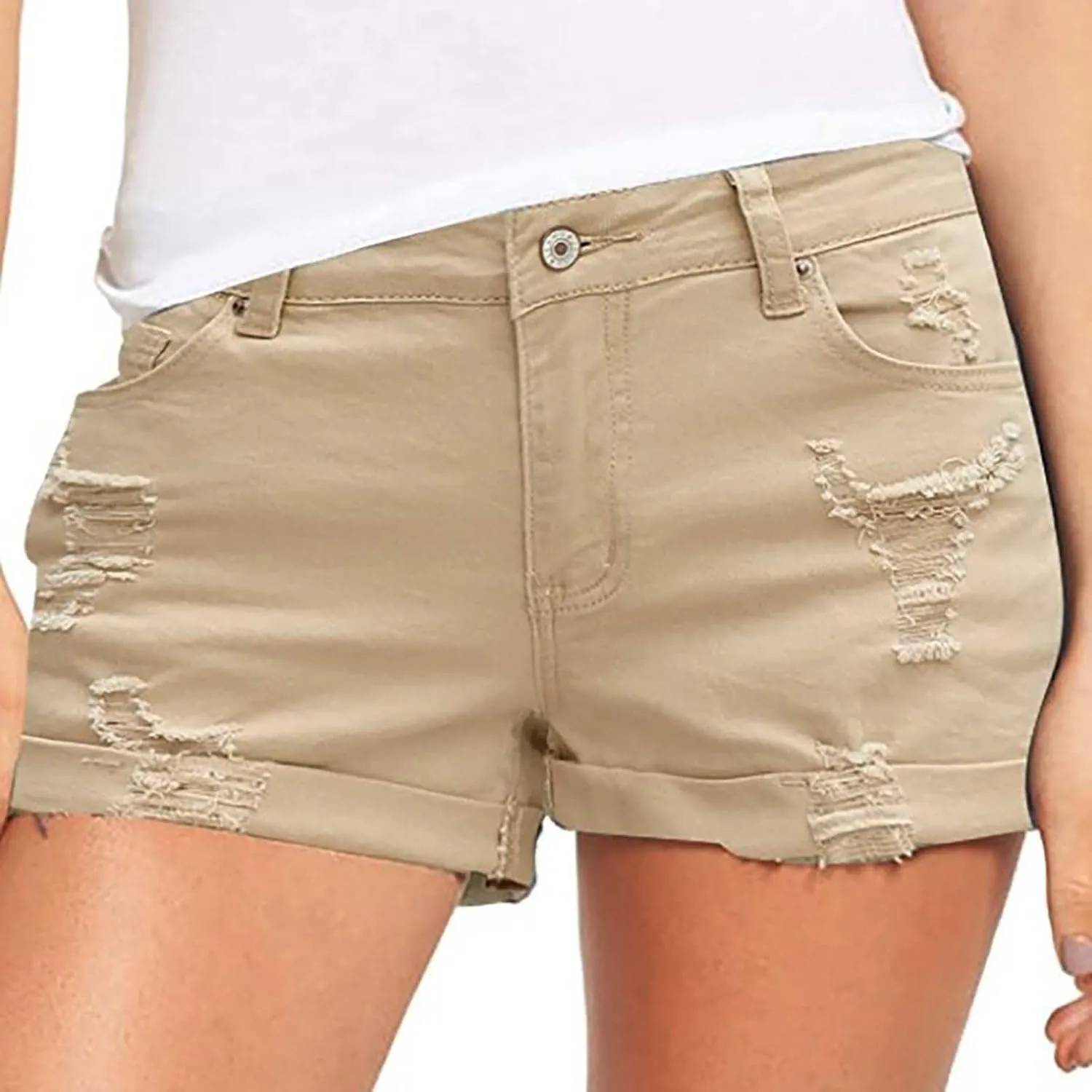 Womens Jean Shorts Denim Shorts Cargo Jeans Summer Casual and Comfy Khaki Jean Shorts Trendy Stretchy Jean Shorts
