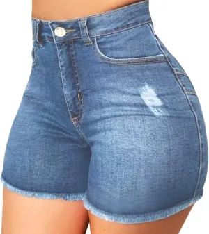Womens Jean Shorts High Waisted Stretchy Denim Shorts Sexy Summer Hot Pants with Pockets Tummy Control Jean Shorts