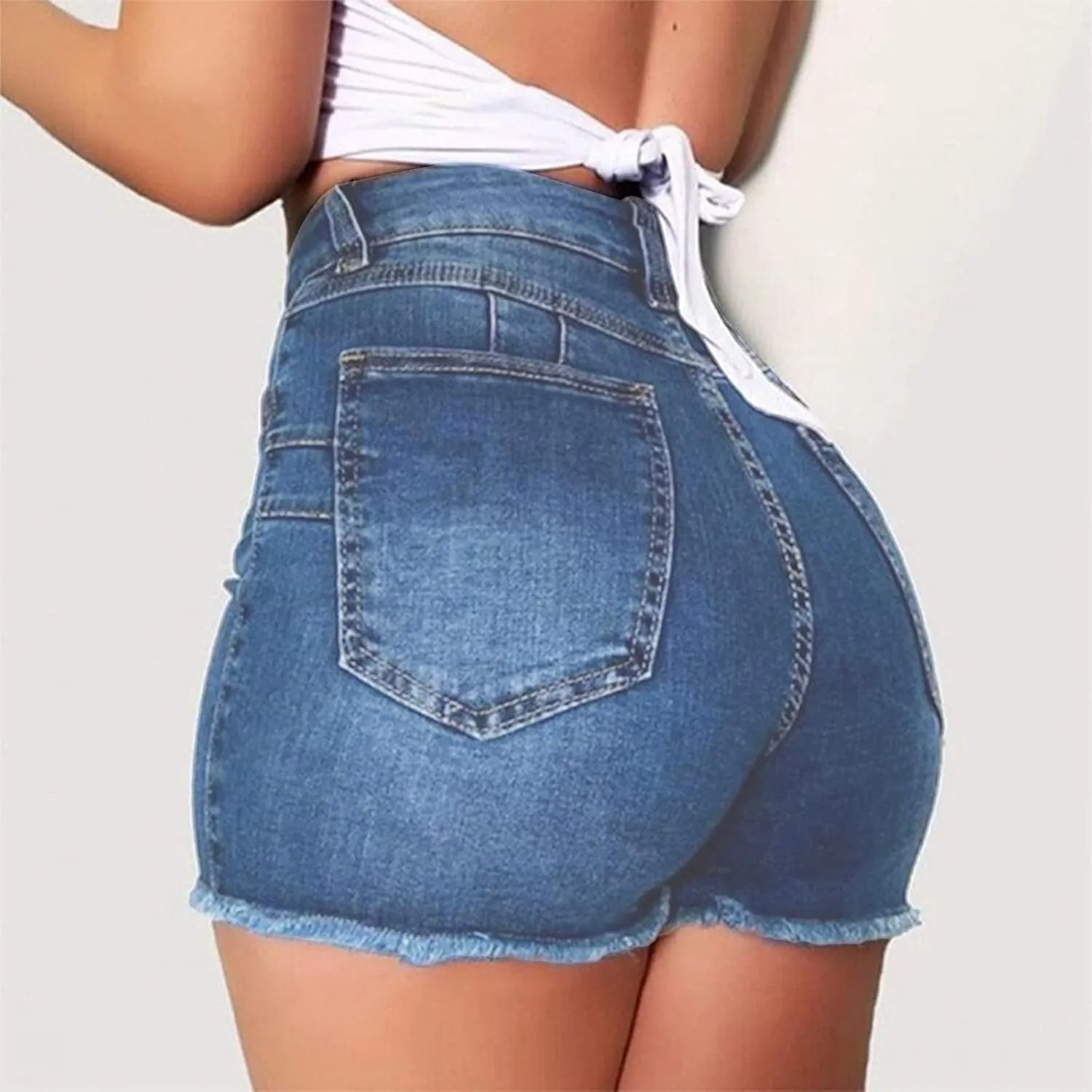 Womens Jean Shorts High Waisted Stretchy Denim Shorts Sexy Summer Hot Pants with Pockets Tummy Control Jean Shorts