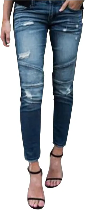 Women's Jeans Trendy Ripped Jeans Stretch Skinny Straight Leg Denim Pants with Holes
