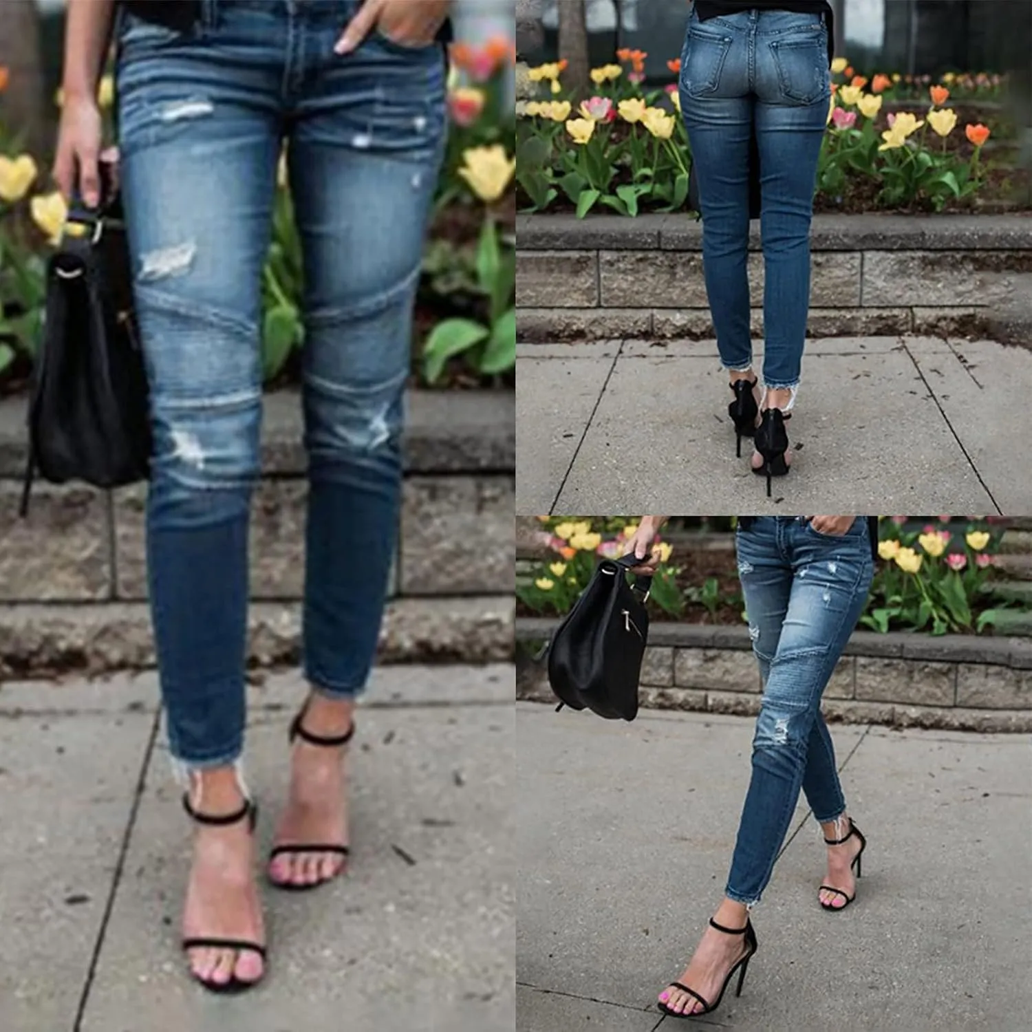 Women's Jeans Trendy Ripped Jeans Stretch Skinny Straight Leg Denim Pants with Holes