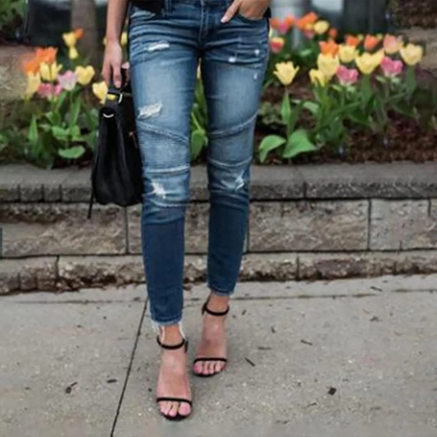 Women's Jeans Trendy Ripped Jeans Stretch Skinny Straight Leg Denim Pants with Holes