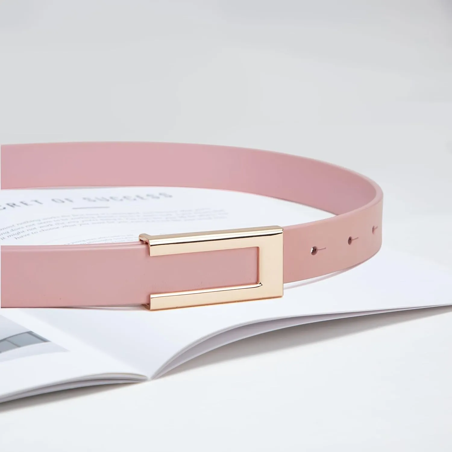 Womens Leather Belt Skinny Waist Belt for Dresses Jeans Pants with Gold Buckle