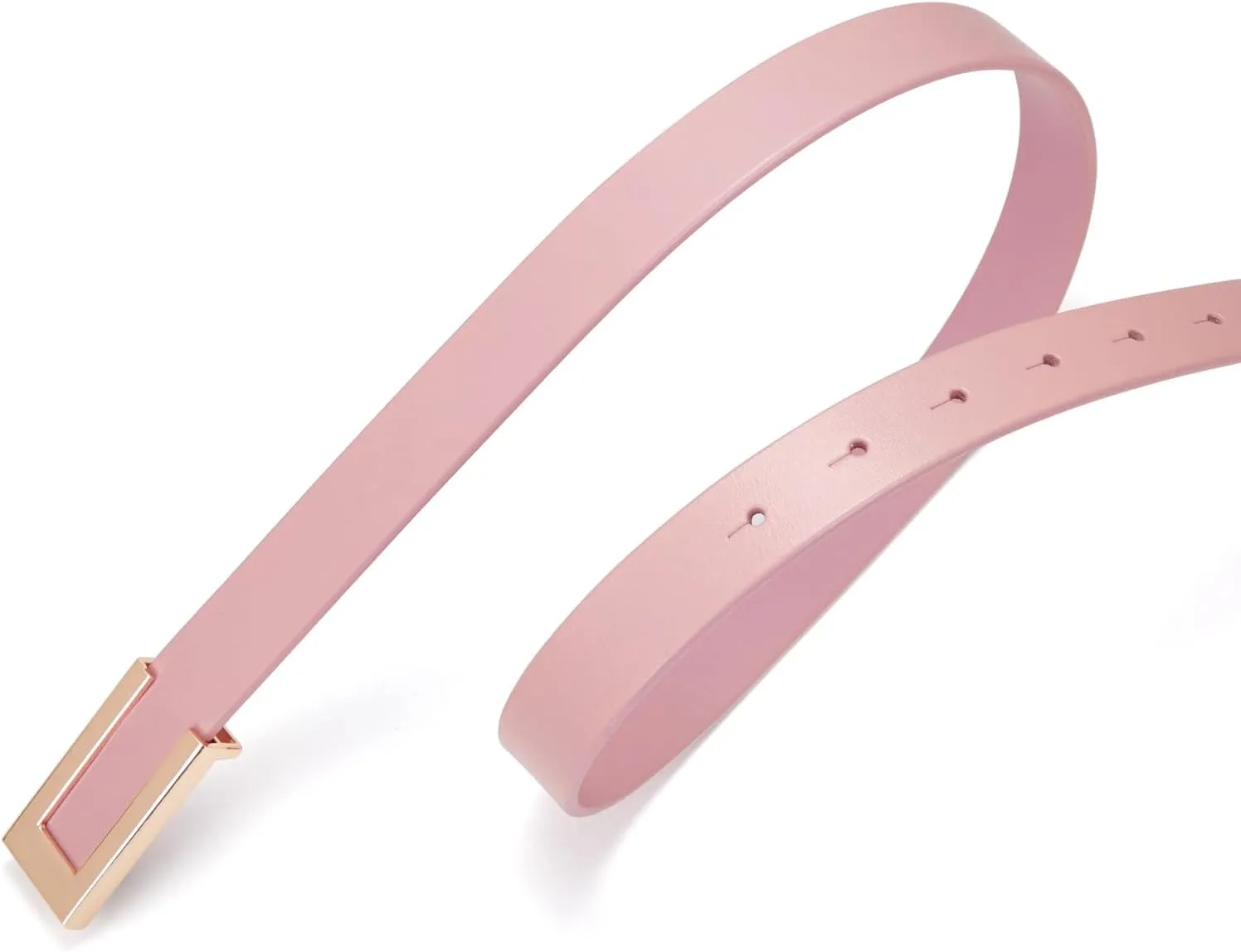 Womens Leather Belt Skinny Waist Belt for Dresses Jeans Pants with Gold Buckle