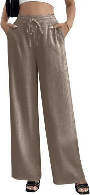 Women's Linen Pants for Summer Loose Beach Palazzo Pants with Pockets