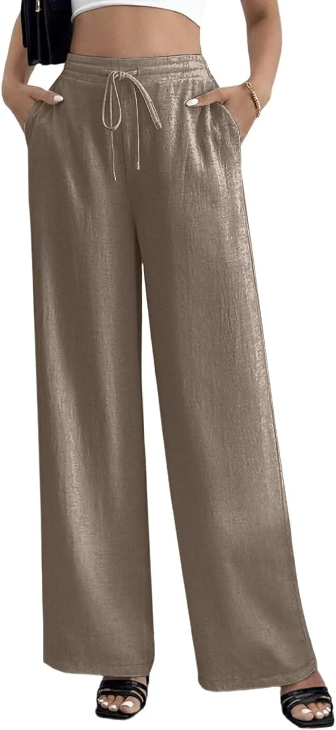 Women's Linen Pants for Summer Loose Beach Palazzo Pants with Pockets