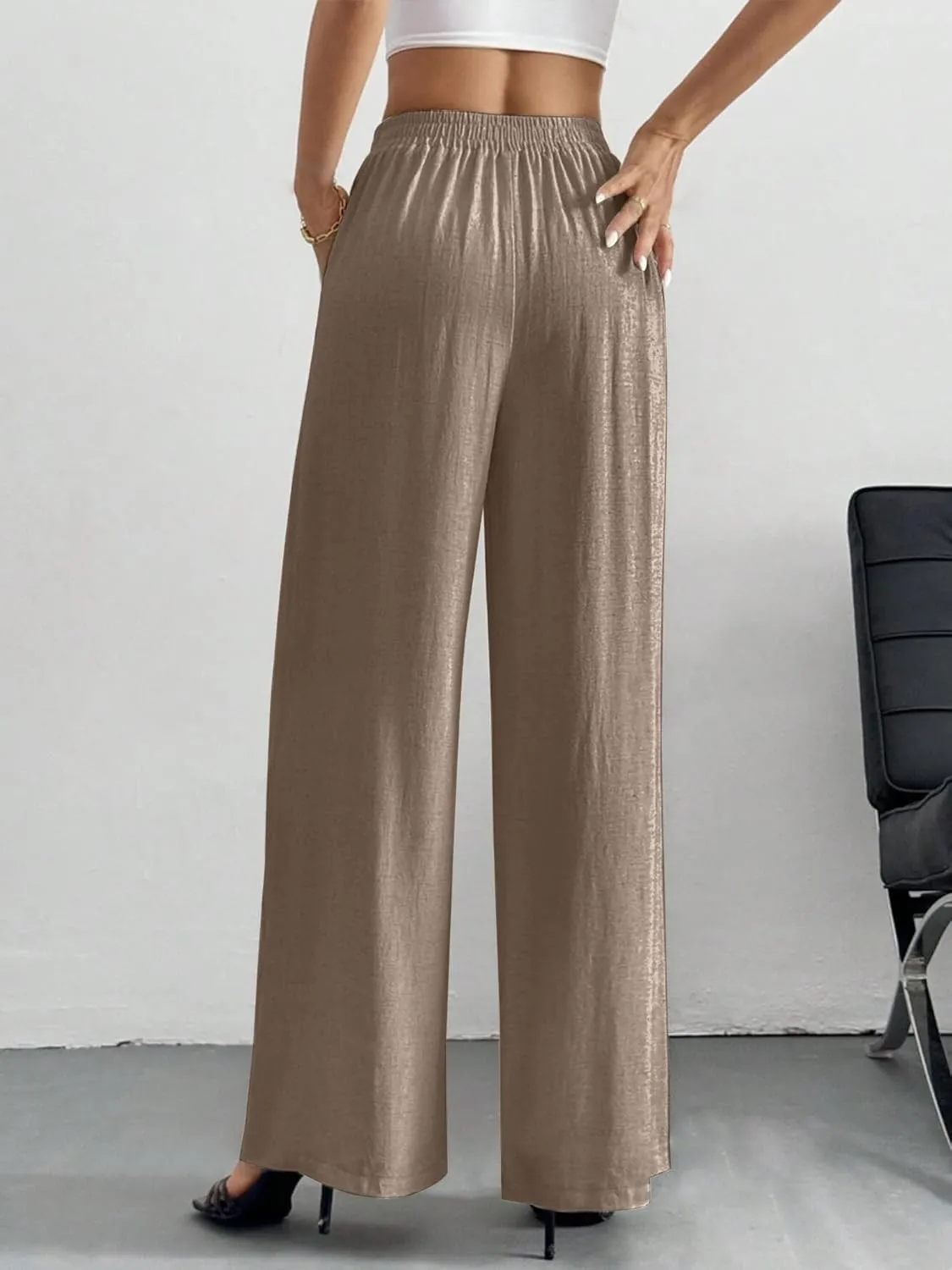 Women's Linen Pants for Summer Loose Beach Palazzo Pants with Pockets