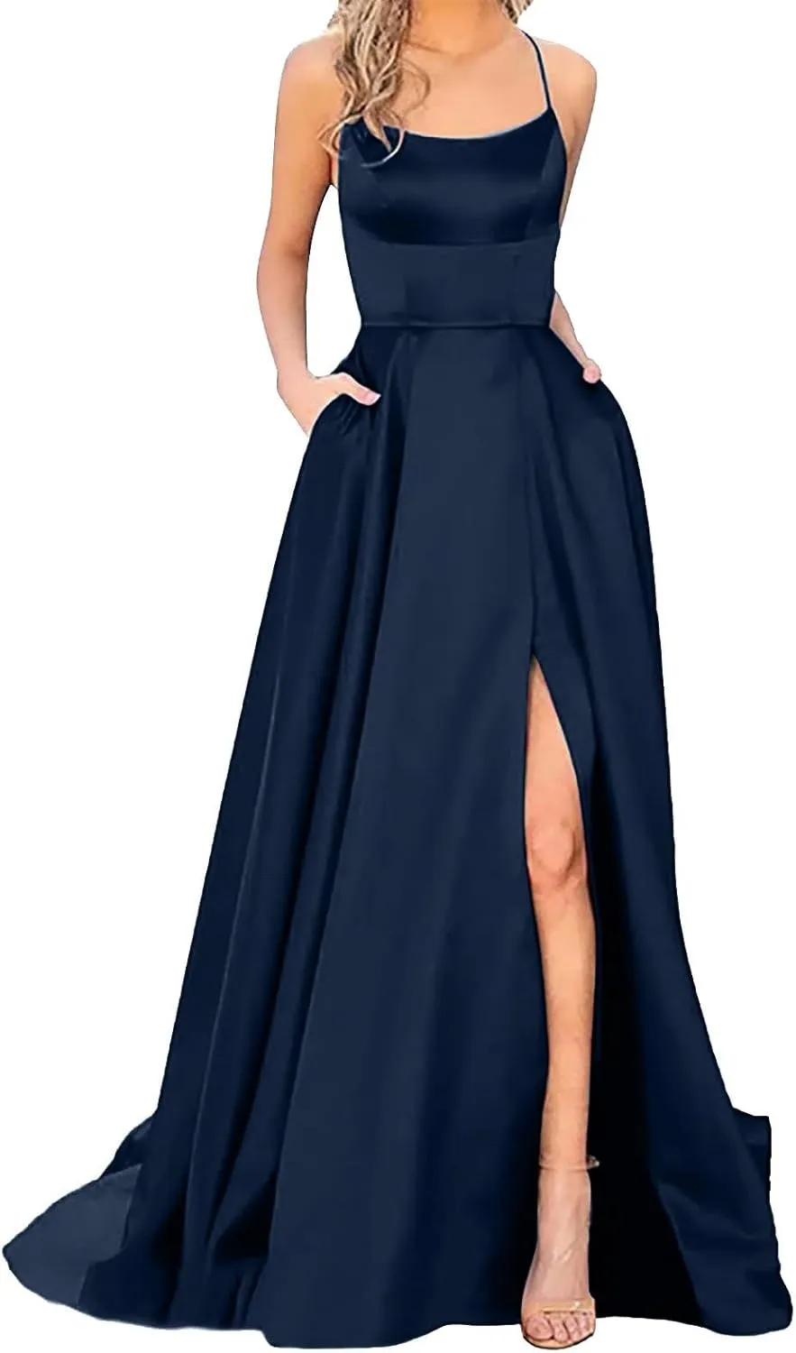 Womens Long Prom Dresses for Teens with Pockets Spaghetti Straps Formal Party Evening Gowns 2025 Prom Dress