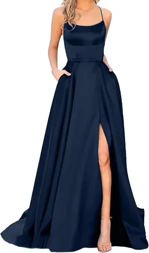 Womens Long Prom Dresses for Teens with Pockets Spaghetti Straps Formal Party Evening Gowns 2025 Prom Dress