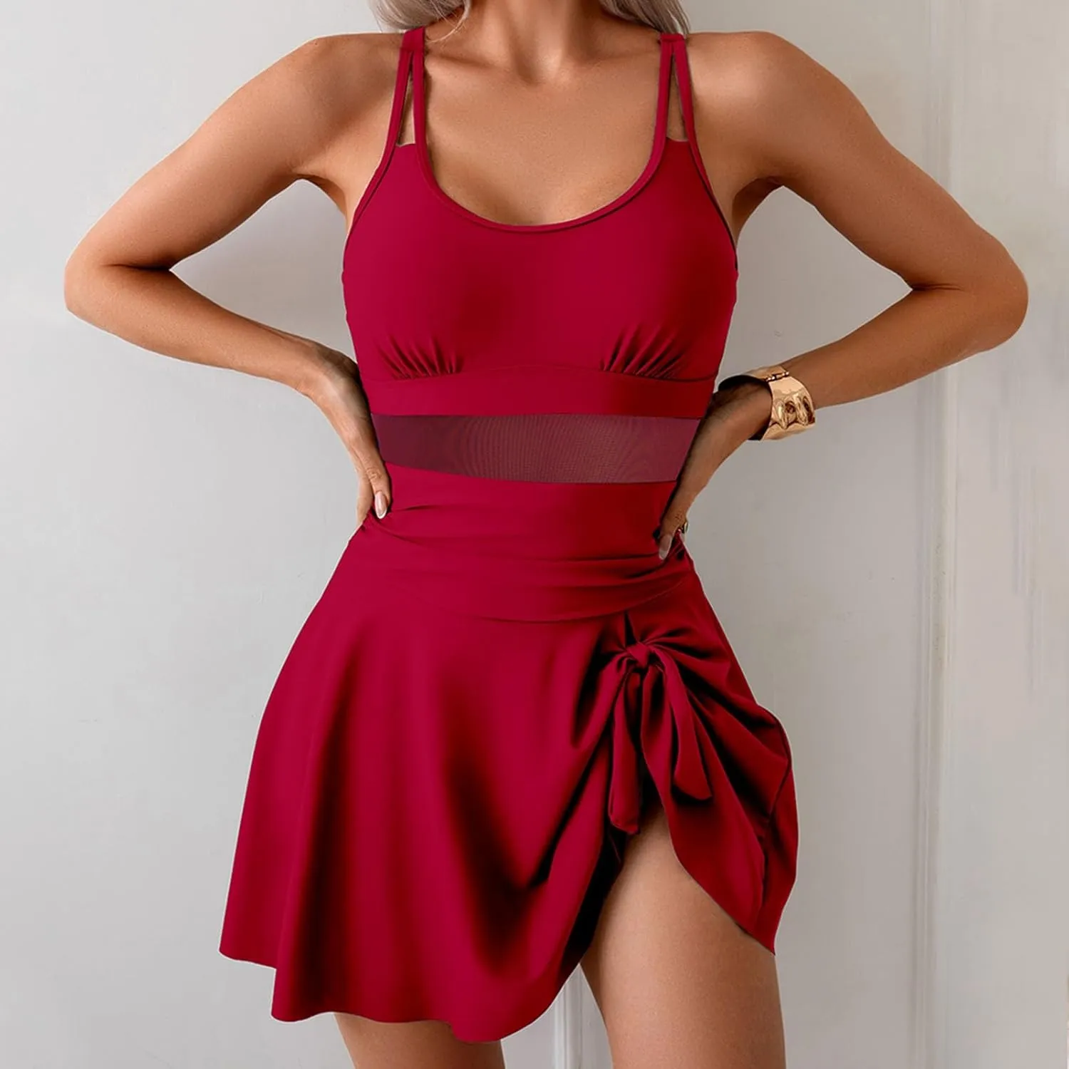Womens One Piece Swimsuit 2025 Slimming Push up Swim Dress Mesh Sheer Bathing Suit Beach Tummy Control Swimwear