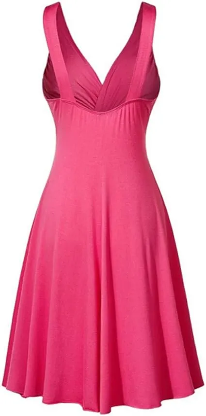 Womens Pleated Plus Strap Skirt Sundress Retro V Neck Slim Fit Vintage Dresses Pretty Garden Dresses for Women 2025