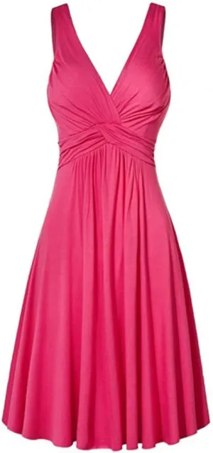 Womens Pleated Plus Strap Skirt Sundress Retro V Neck Slim Fit Vintage Dresses Pretty Garden Dresses for Women 2025