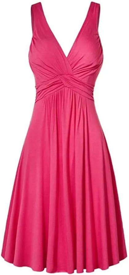 Womens Pleated Plus Strap Skirt Sundress Retro V Neck Slim Fit Vintage Dresses Pretty Garden Dresses for Women 2025