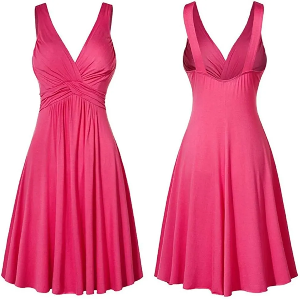 Womens Pleated Plus Strap Skirt Sundress Retro V Neck Slim Fit Vintage Dresses Pretty Garden Dresses for Women 2025