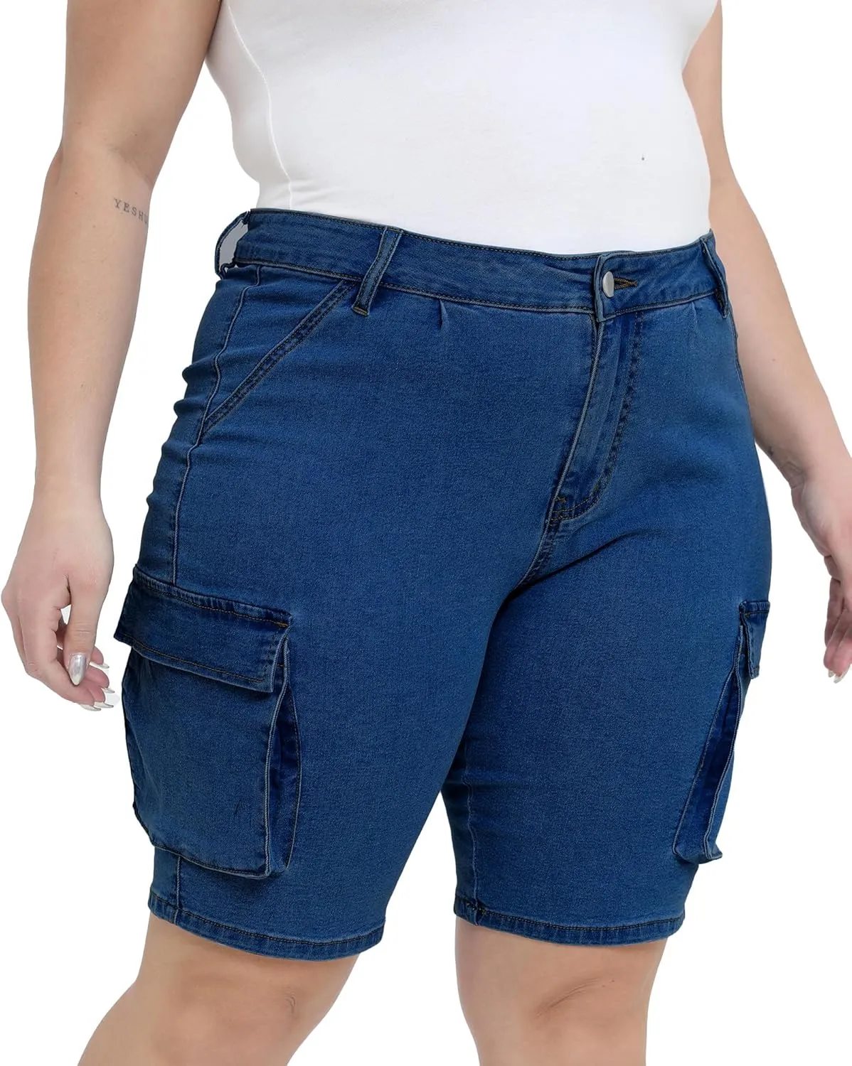 Womens Plus Size Jean Shorts Stretchy Cargo Bermuda Shorts High Waisted Y2k Denim Shorts