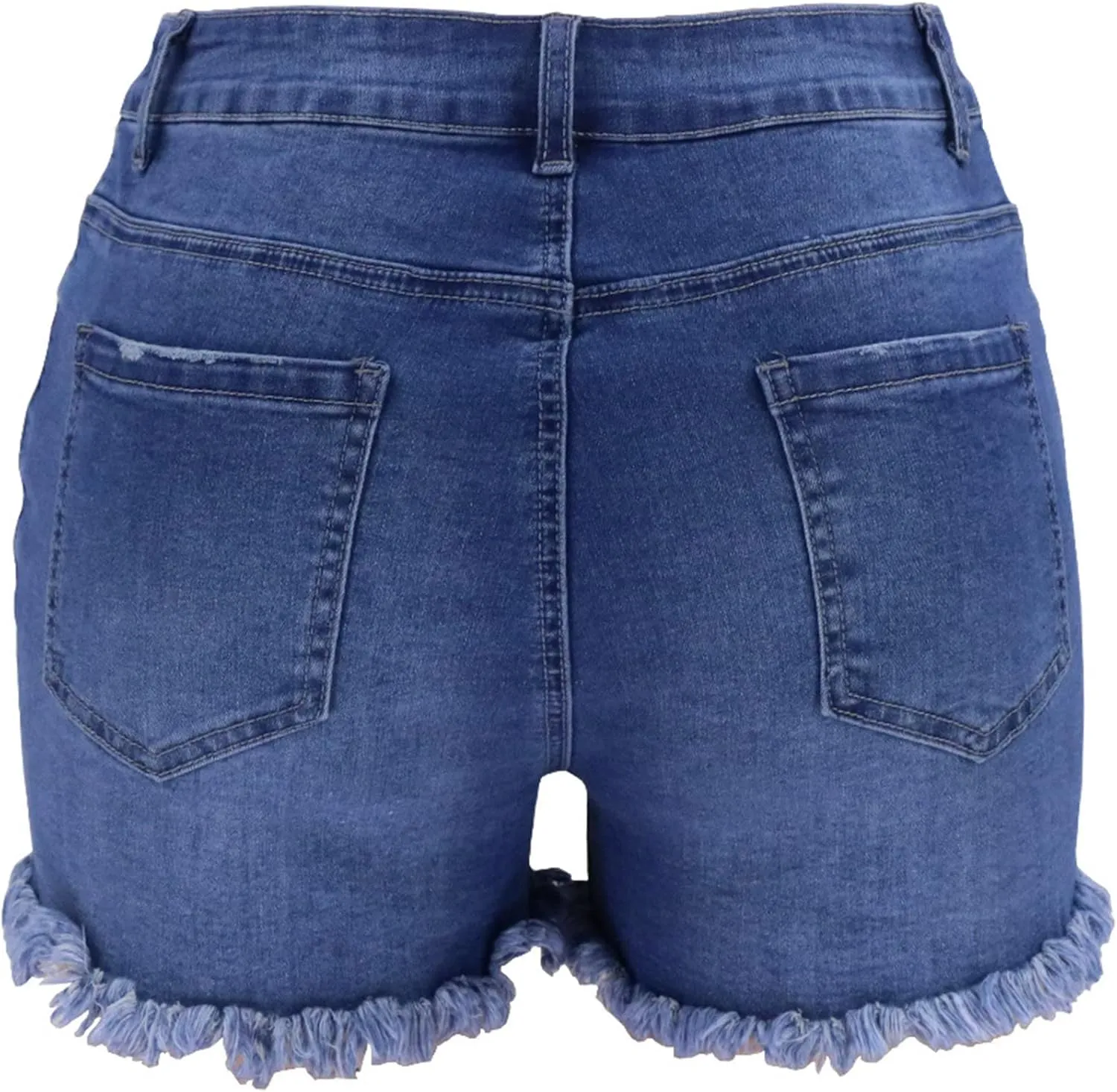 Women's Ripped Jean Shorts Mid-High Waisted Denim Shorts Stretchy Summer Hot Short Skinny Rolled Hem Shorts