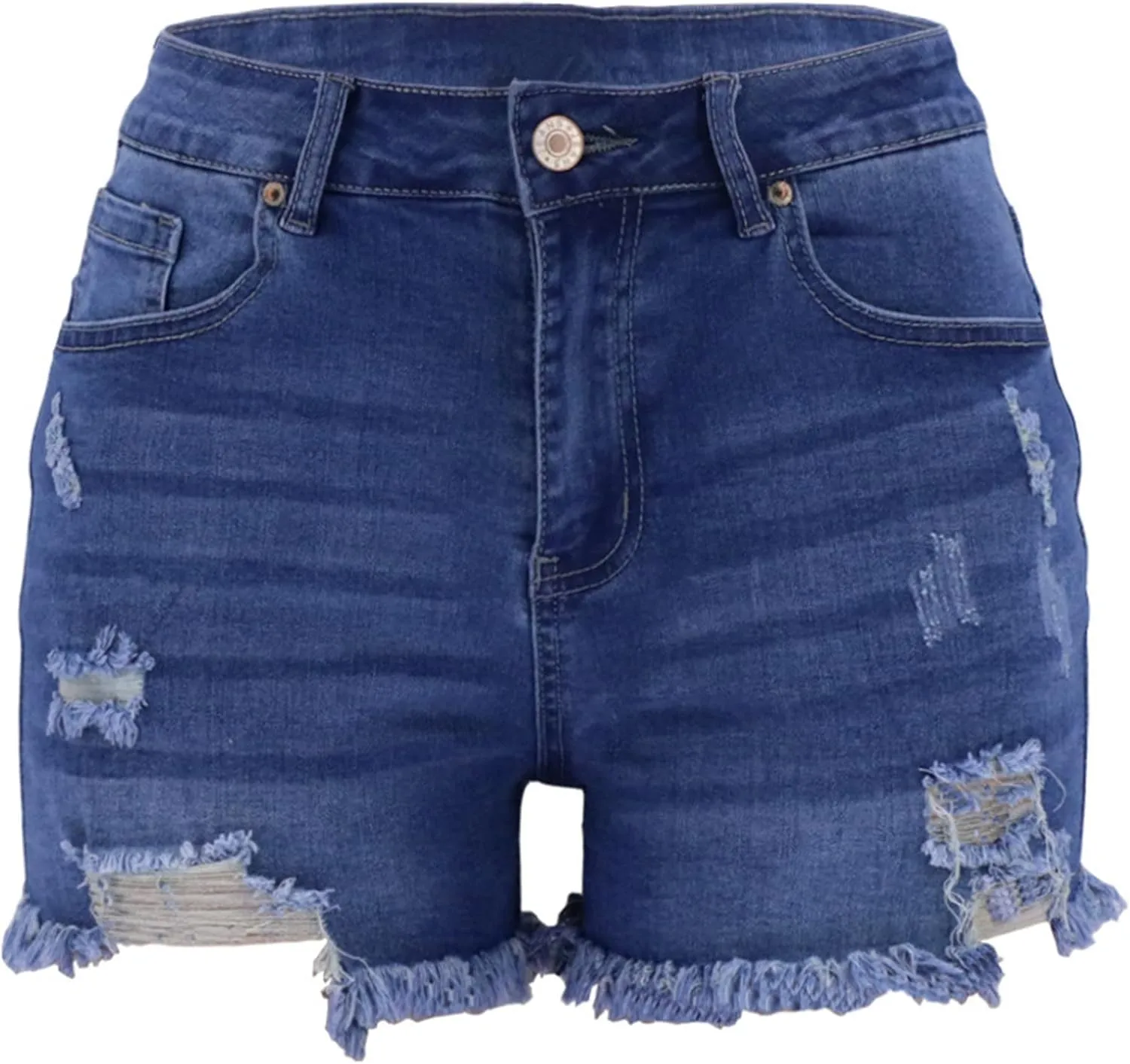 Women's Ripped Jean Shorts Mid-High Waisted Denim Shorts Stretchy Summer Hot Short Skinny Rolled Hem Shorts