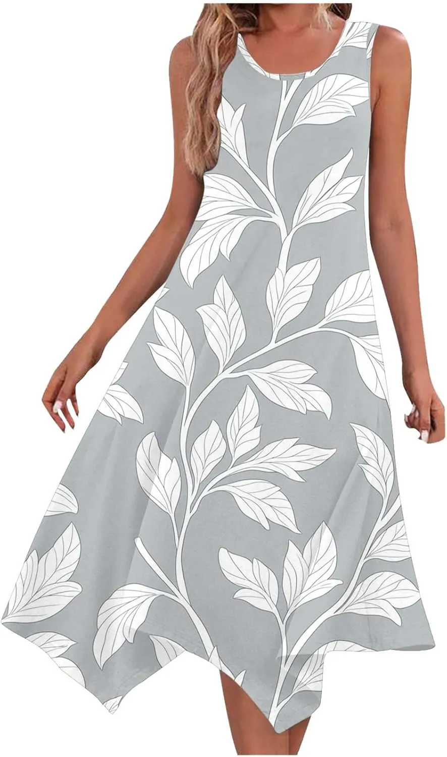 Women's Sexy Spaghetti Straps Midi Dresses Sleeveless Casual Sundress Floral Printed Flowy Beach Dress