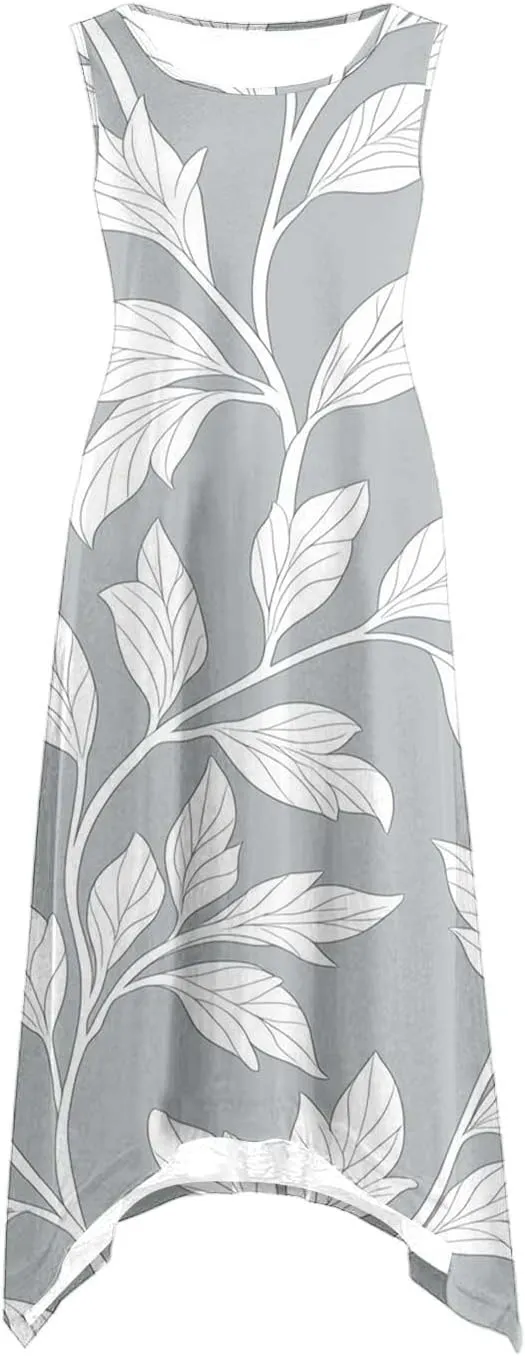 Women's Sexy Spaghetti Straps Midi Dresses Sleeveless Casual Sundress Floral Printed Flowy Beach Dress