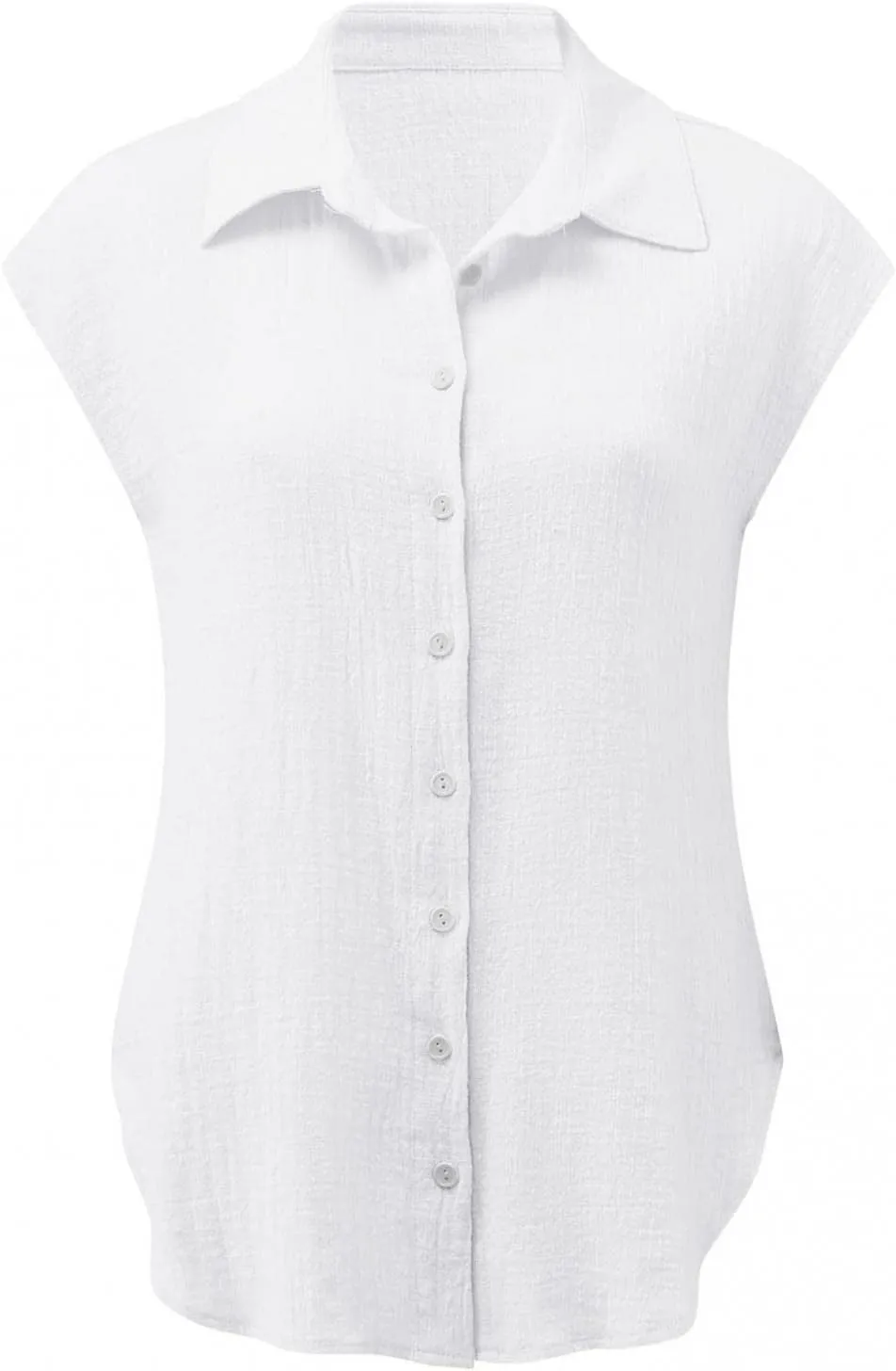Womens Short Sleeve Shirts Tops Summer Casual Button Down Lapel Tee Solid Color Cotton Linen Loose Fit T-Shirt Blouse