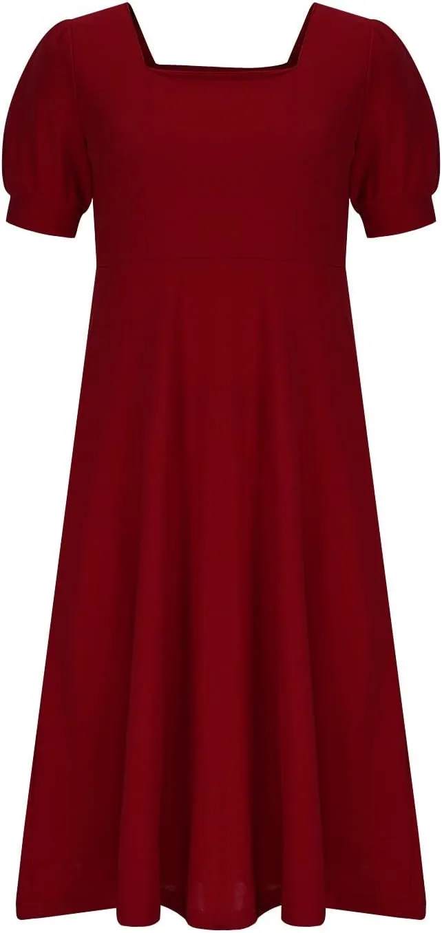 Womens Short Sleeve Summer Dresses Crewneck Solid Color Midi Dress Loose Fit Shift Dress 2025