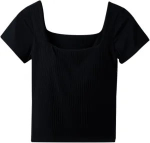 Womens Short Sleeve Tops with Built in Bra Casual Basic Shelf Bras Yoga Shirts Summer Sqaure Neck Plain Padded Tshirt