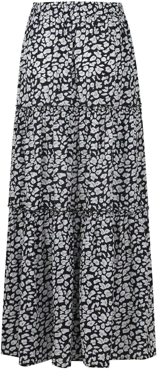 Womens Skirts Summer Flowy Maxi Skirt Drawstring High Waisted Ruffle Tiered A-Line Skirts Y2K Skirt Long with Pockets