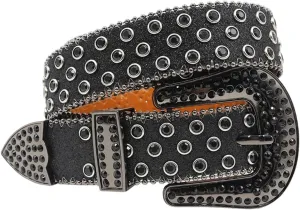 Women’S Soft Leather Rhinestone Belt Punk Diamond Studded Pin Buckle Waistband Unisex Belt