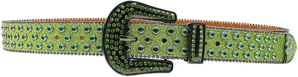Women’S Soft Leather Rhinestone Belt Punk Diamond Studded Pin Buckle Waistband Unisex Belt