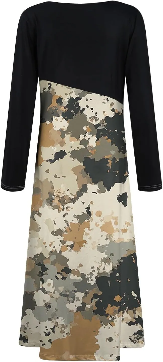 Womens Spring Dresses 2025 Midi Long Sleeve V Neck Trendy Tea Length Work Casual Cruise Dressy Dress