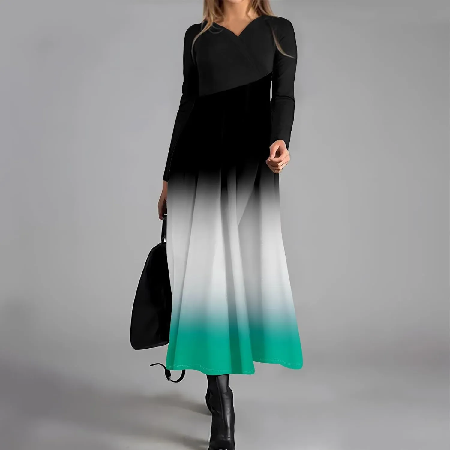 Womens Spring Fashion 2025 Dress Long Sleeve Midi V Neck Cute Casual Boho Ladies Dressy Holiday Dress