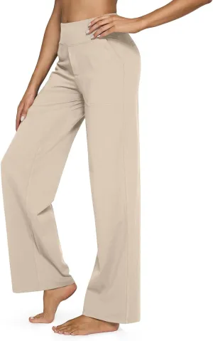 Women's Straight Leg Yoga Pants with Pockets High Waist Office Work Stretch Dress Pants Baggy Trouser Sweatpants