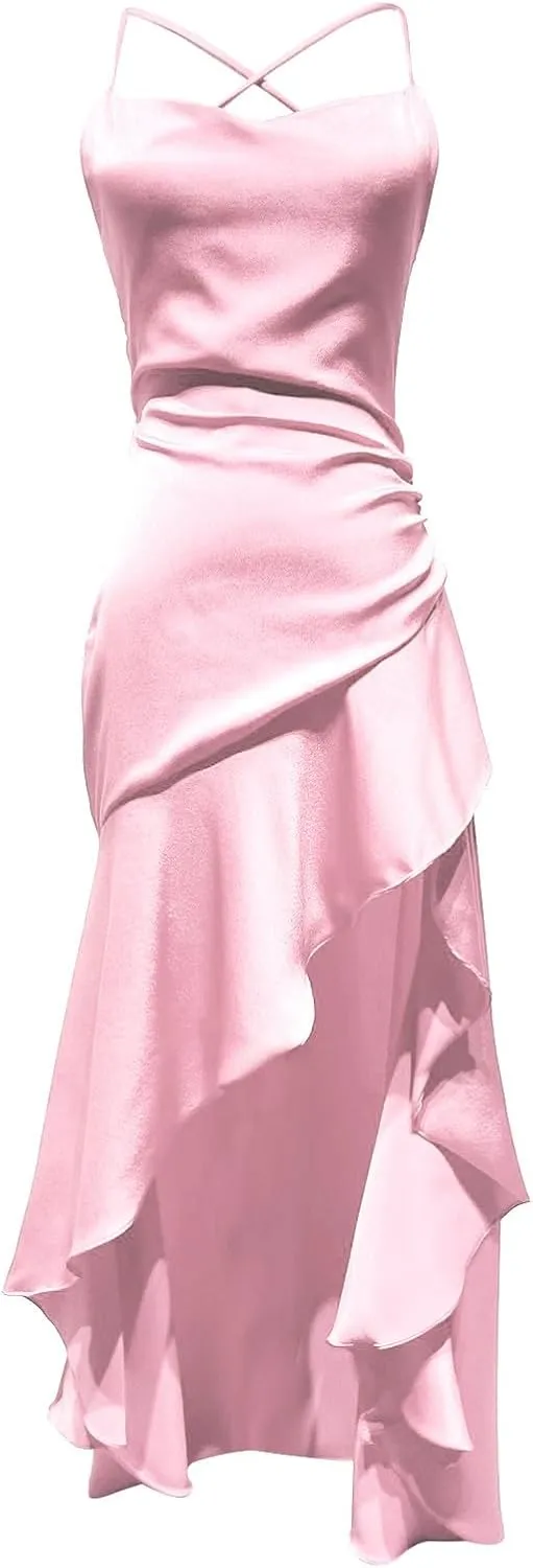 Women's Summer Bodycon Maxi Dress Spaghetti Strap Sleeveless Ruffle Mermaid Cocktail Formal Wedding Guest Long Dresses