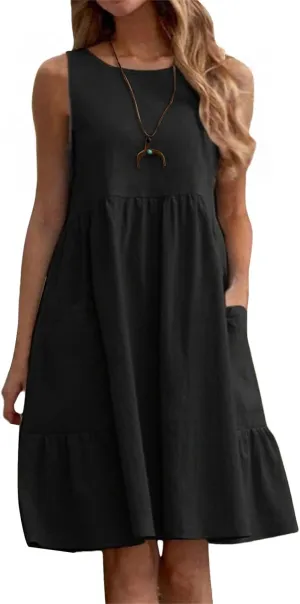 Womens Summer Casual Dresses Crewneck Sleeveless Maxi Dress Ruffle Hem Tank Dresses Tiered Swing A Line Beach Dress