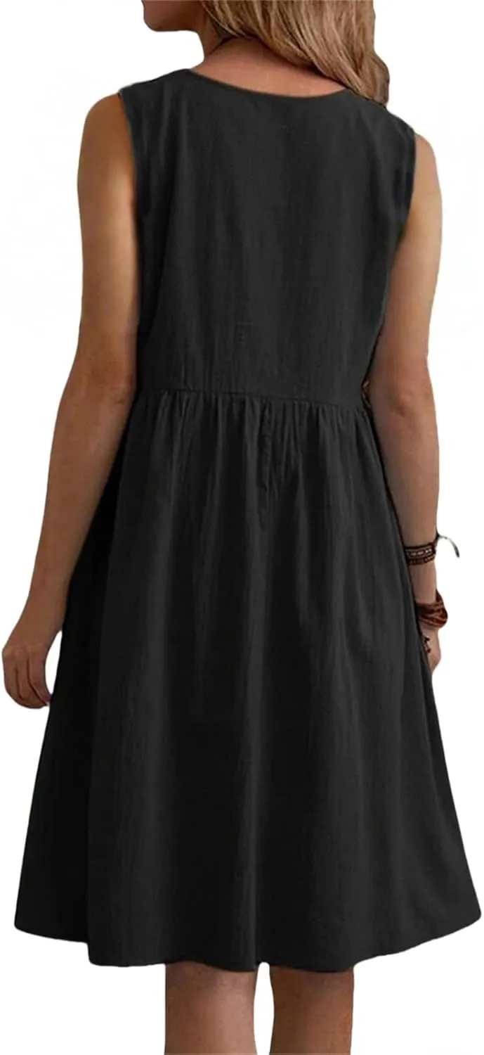 Womens Summer Casual Dresses Crewneck Sleeveless Maxi Dress Ruffle Hem Tank Dresses Tiered Swing A Line Beach Dress