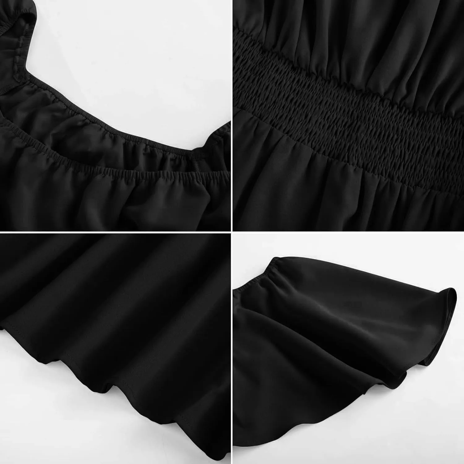 Womens Summer Dresses 2025 Casual Puff Short Sleeve Crewneck Smocked Flowy Ruffle Boho Beach Party Maxi Sundress