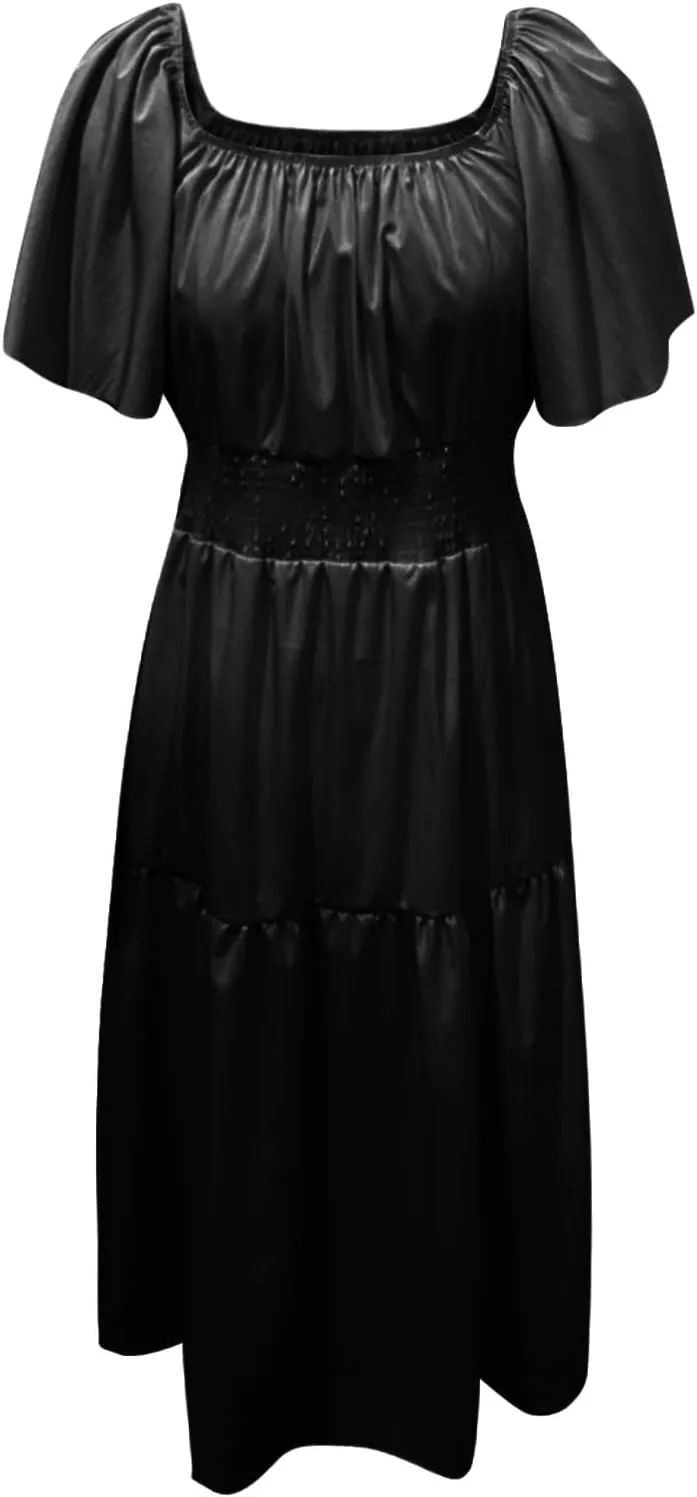 Womens Summer Dresses 2025 Casual Puff Short Sleeve Crewneck Smocked Flowy Ruffle Boho Beach Party Maxi Sundress