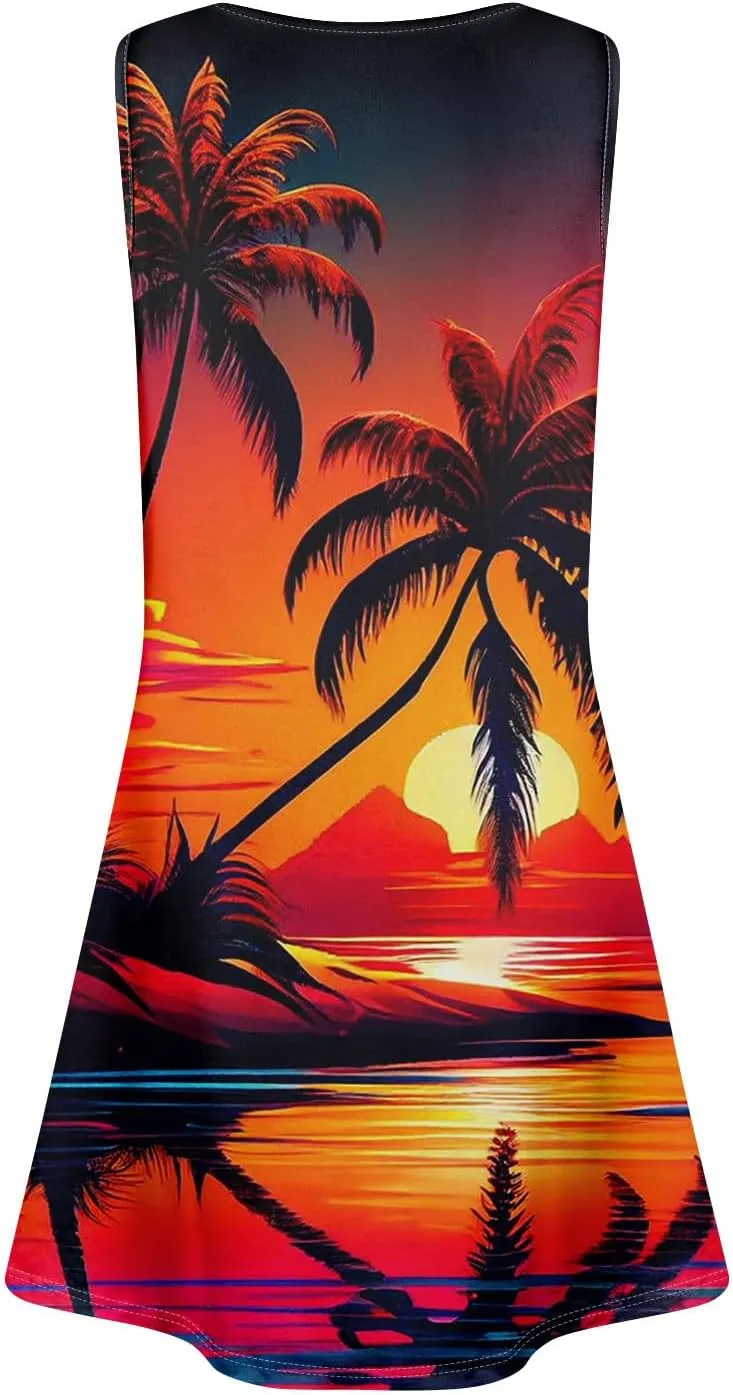 Womens Summer Dresses Sun Dress Short Vacation Dress Sleeveless Tank Dresses Beach Cover Up Vest with Pocket