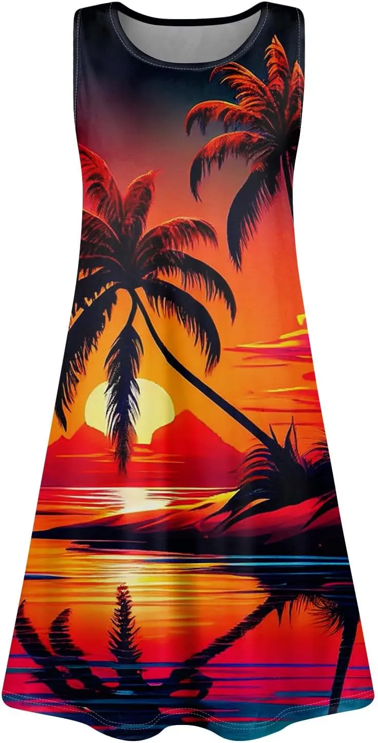 Womens Summer Dresses Sun Dress Short Vacation Dress Sleeveless Tank Dresses Beach Cover Up Vest with Pocket