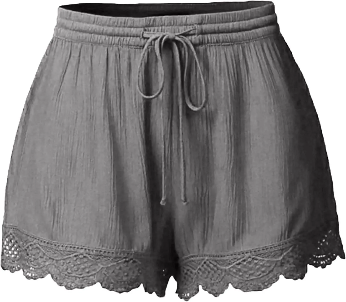Womens Summer Shorts Casual Dressy Lace Trim Drawstring Elastic Waist Beach Pants Workout Gym Shorts Plus Size.S-5XL