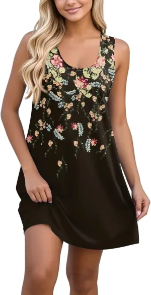 Womens Sun Dresses 2025 Tank Dress Spring Dresses Casual Short Dress Sleeveless Classic Flowy Summer with Pocket