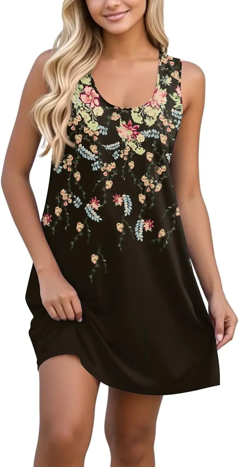Womens Sun Dresses 2025 Tank Dress Spring Dresses Casual Short Dress Sleeveless Classic Flowy Summer with Pocket